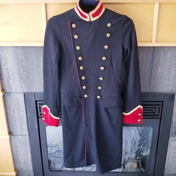 Denim & Supply Ralph Lauren Navy Military Jacket Red Velvet Gold Buttons - Picture 2 of 10